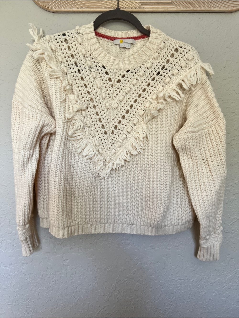 Boden Crochet Yoke Fringe Sweater